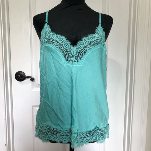 INC International Concepts Women's Cami Top V-Neck Lace Trim Green Sz Medium NWT - Picture 1 of 7